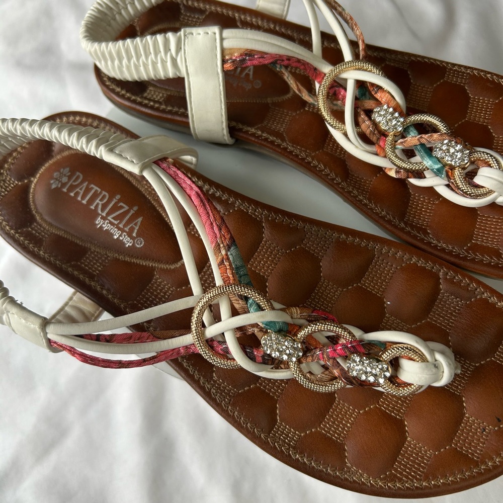 🔥🔥Patrizia White Braided Rhinestone T-Strap Sandals